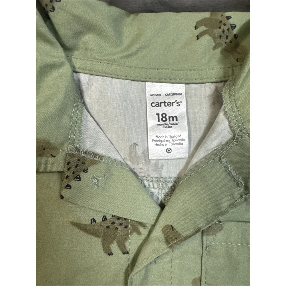 NWT dinosaur print short-sleeve button-front romper Boys 18m